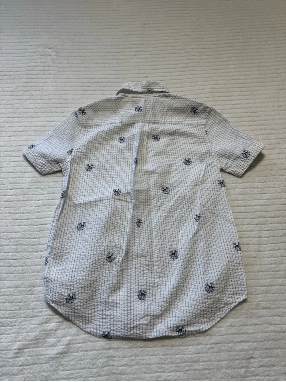 Ralph Lauren White Short-Sleeve Seersucker Button-Down with Navy Pony Embroidery